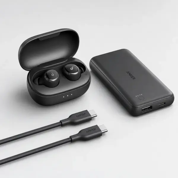 Consumer Electronics Bundle (Earbuds + Power Bank + Cable)